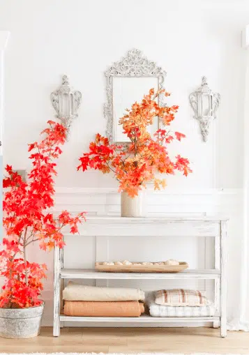 White entryway with natural fall decor