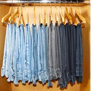 Color coded hanging jeans 