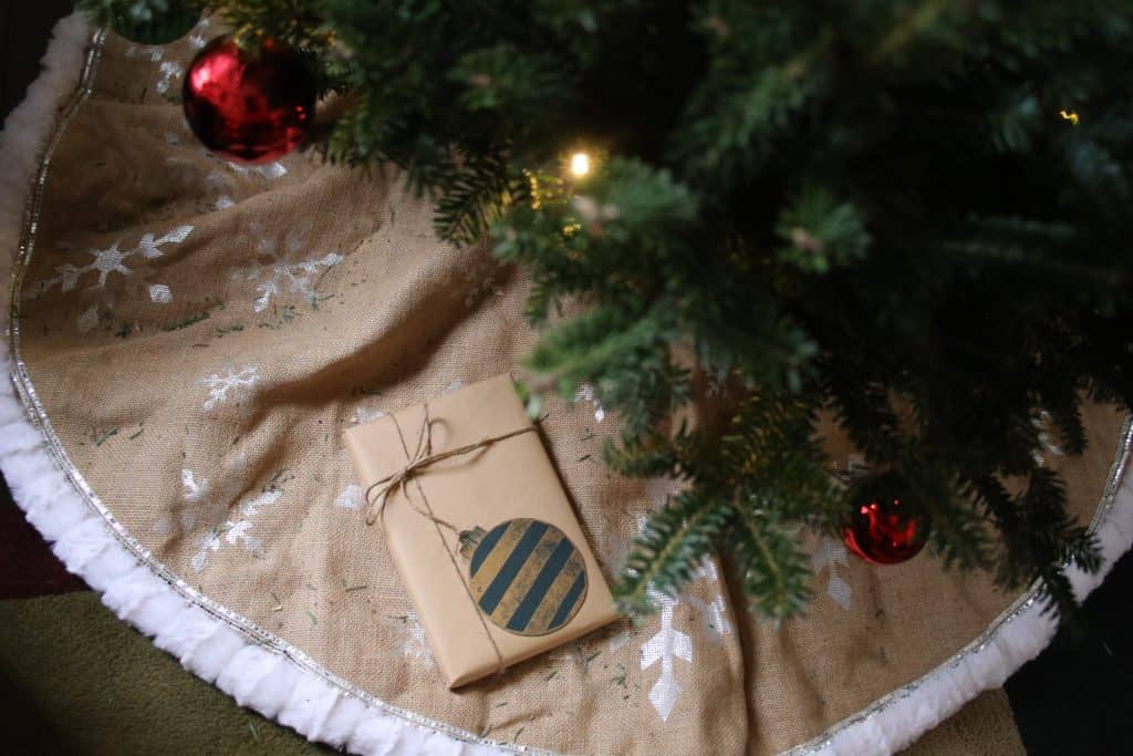 christmas present with brown wrapping paper