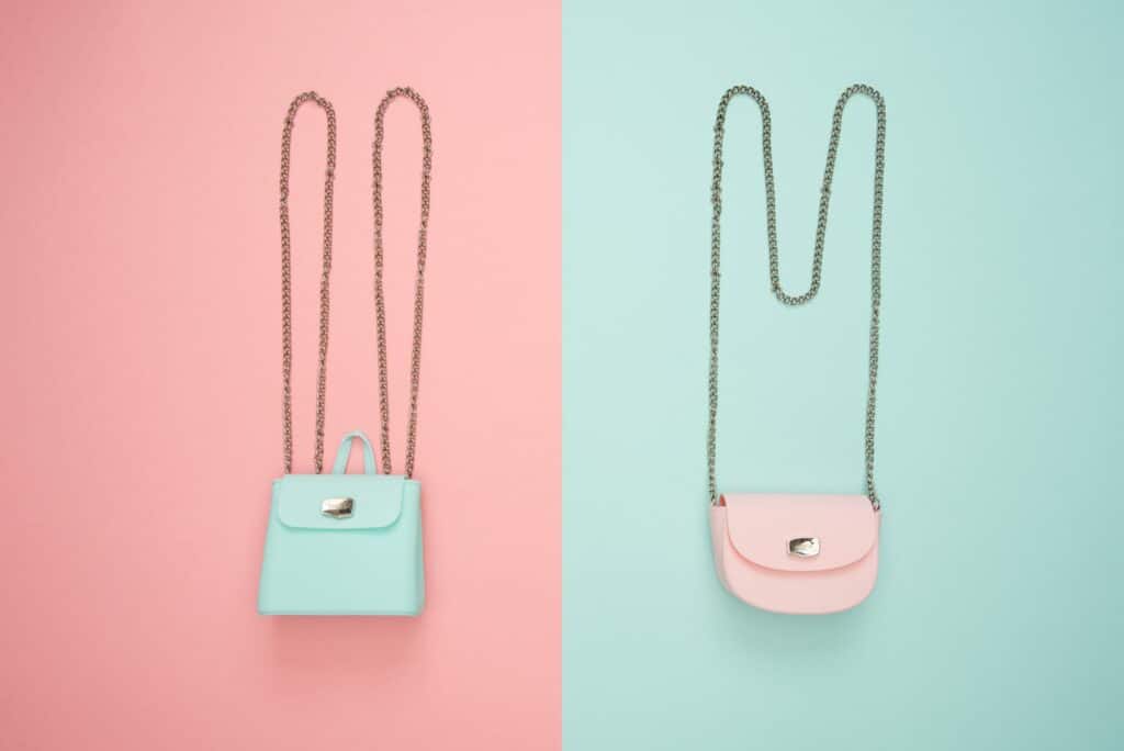 two small clutch purses on alternating backgrounds