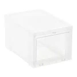 drop front clear shoe boxes from The Container Store closet sale