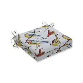 white seat cushion with bird pattern