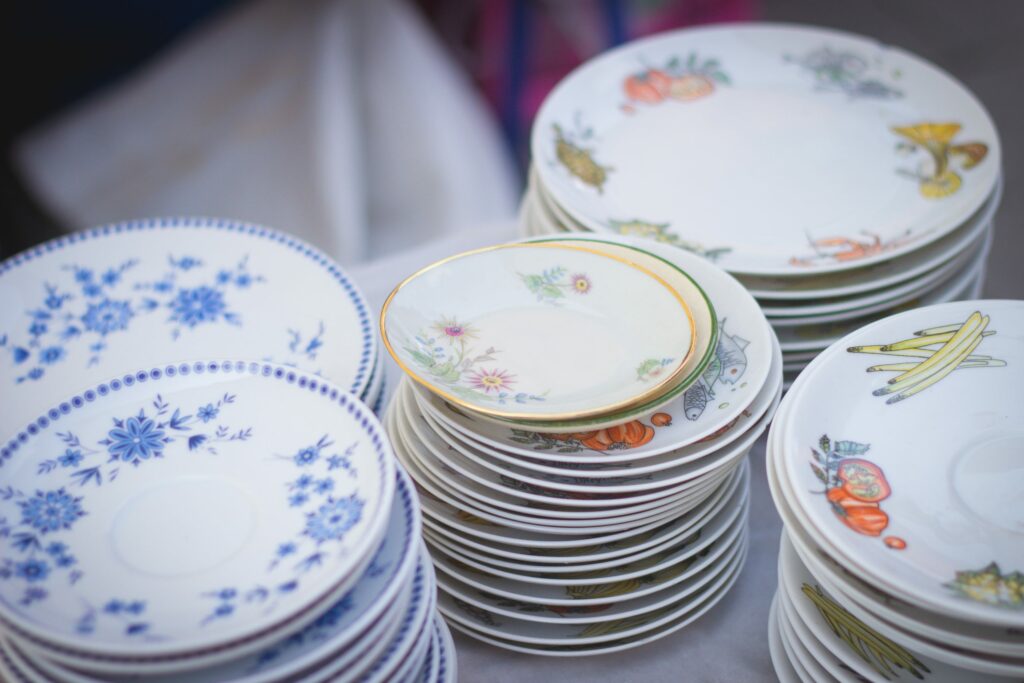 stacks of decorative dishes