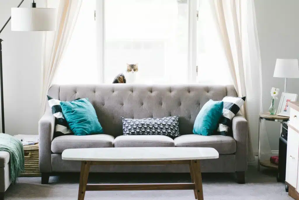 A white living room staged to sell